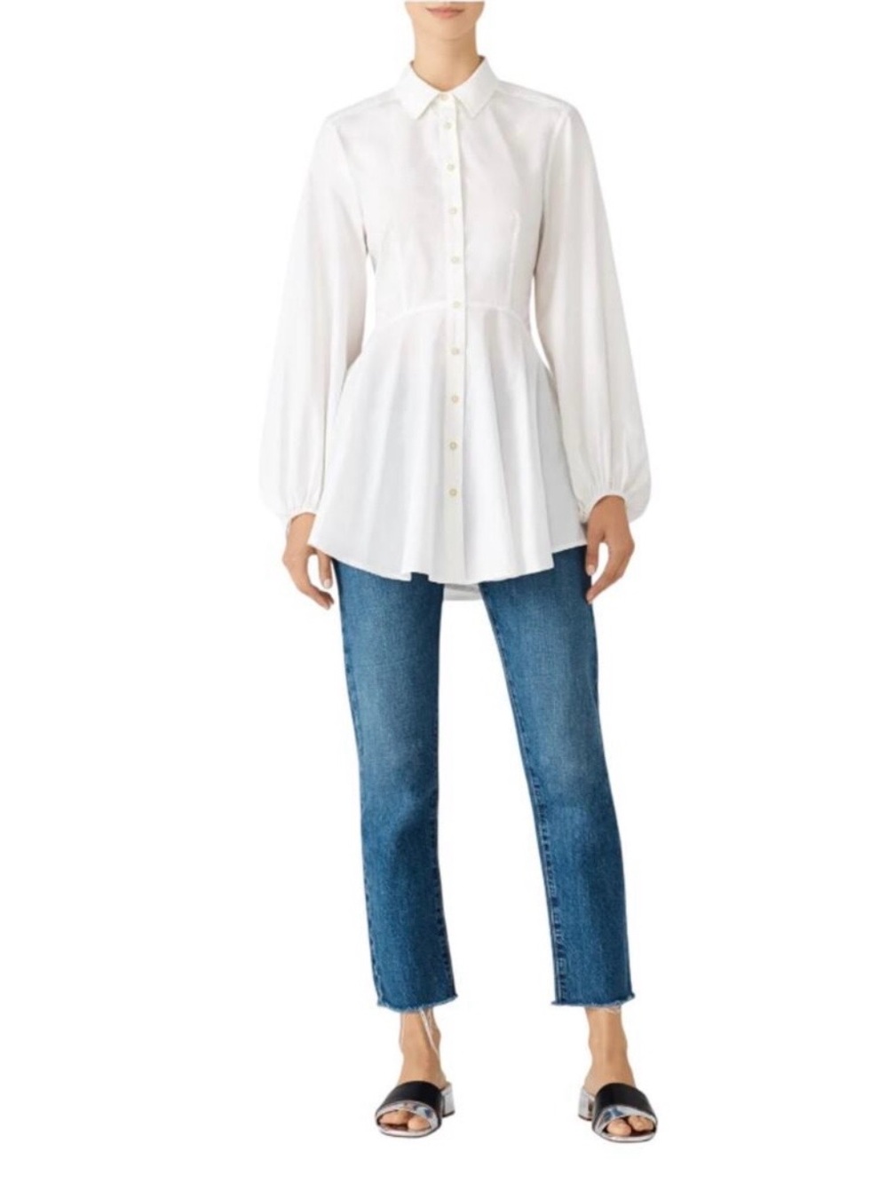 Free People All The Time White Collared Flare Tunic Top Boho Chic Polished Style